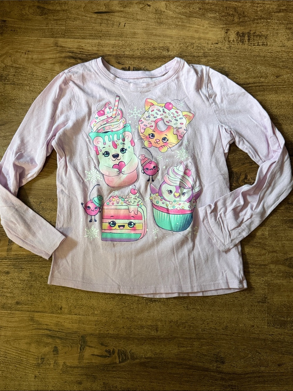 Kids Long-Sleeve Pink Dessert Graphic Tee size 7/8 medium